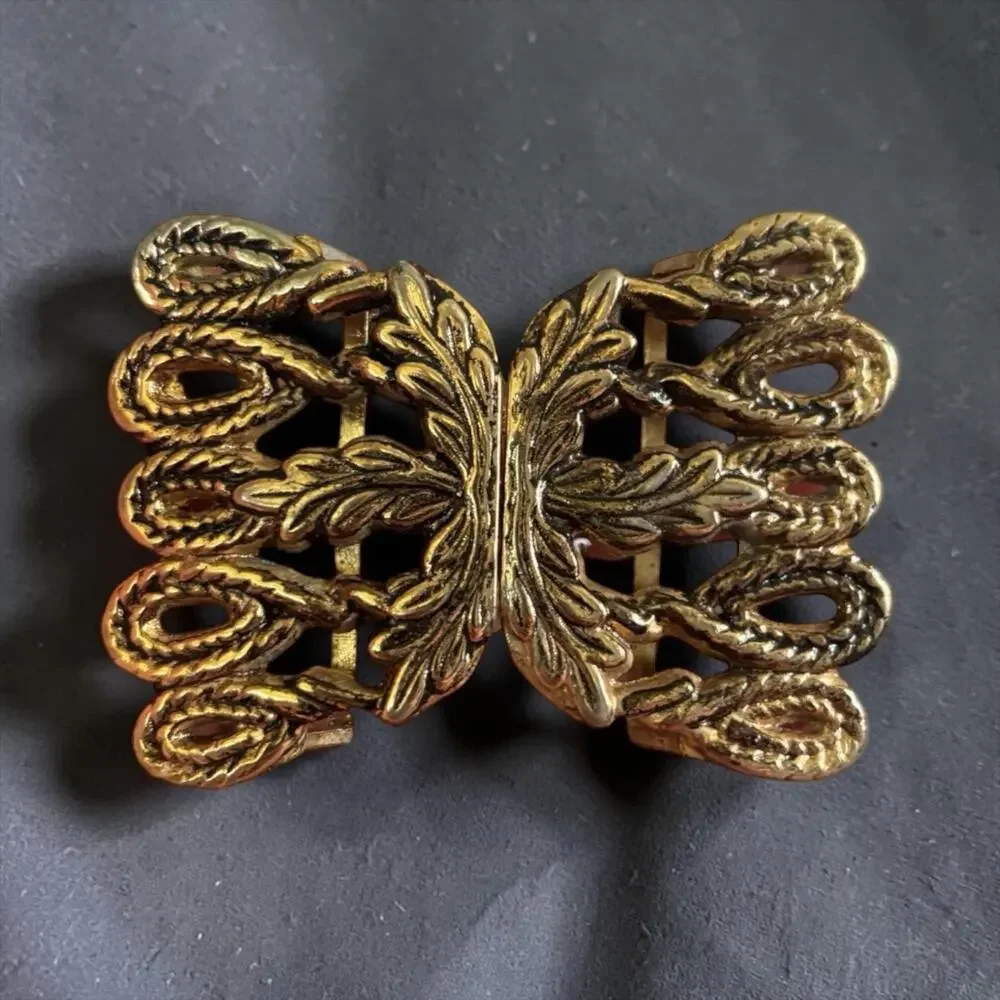 Victorian Gold Filigree Belt Buckle Ornate Flourish Antique Revival Boho